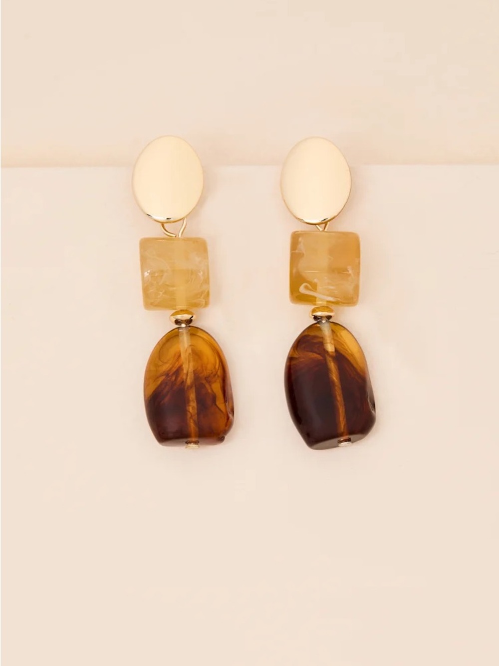 Lulu's Gold-Tone Amber & Dark Brown Beaded Drop Earrings